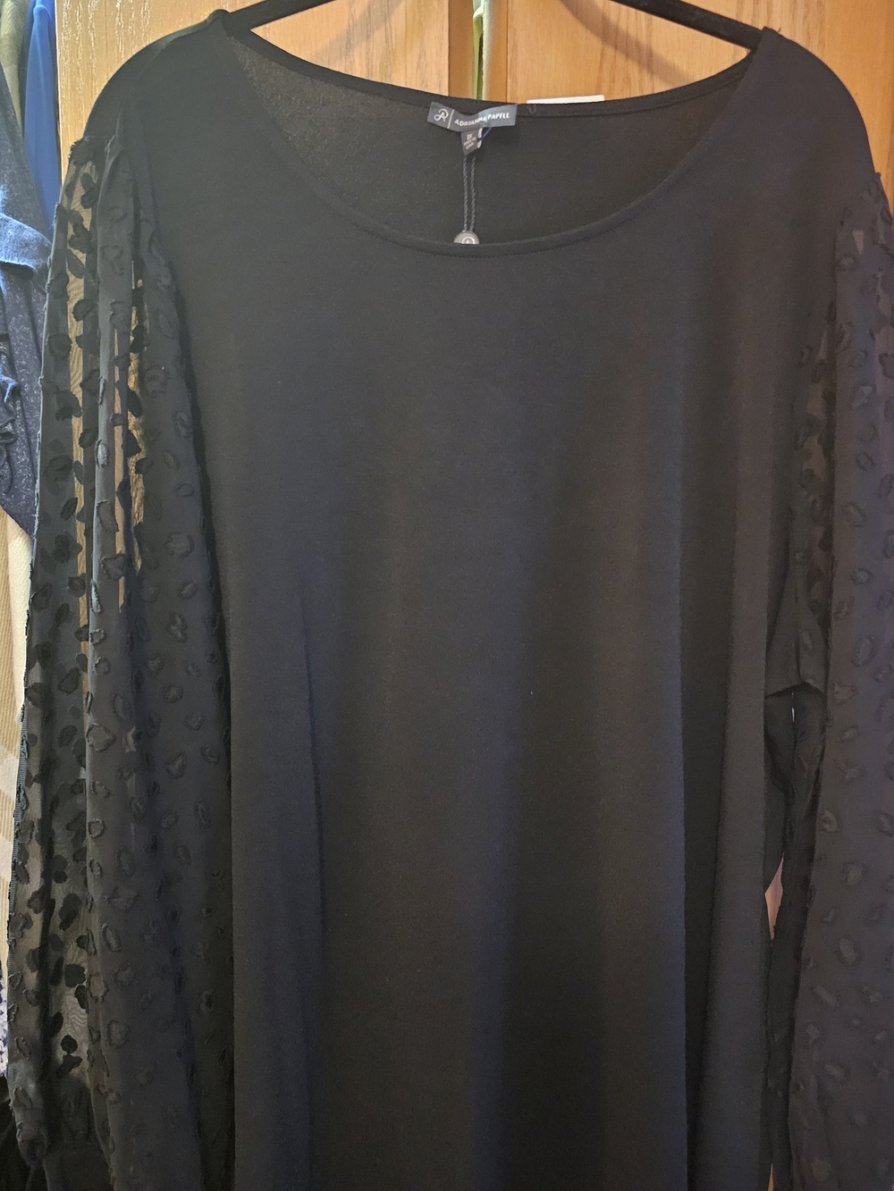 New Plus Size 2x  Comfort Apparel Black Long Sleeve Sheer Accent Shirt